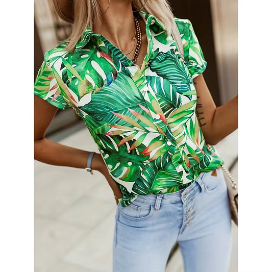 Blouse légère imprimée verte pour femme – coupe fluide et élégante