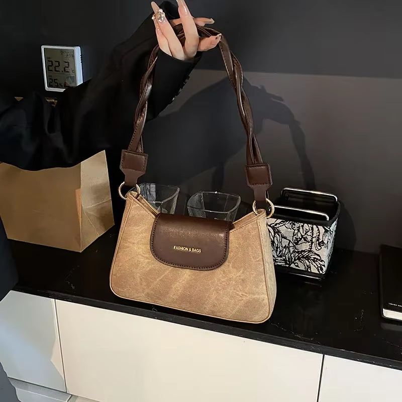 Retro Casual Single Shoulder Bag Commuter Women'S Bag New Trend Small Square Bag Brown Underarm Bag Spring New Model