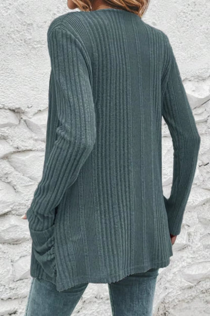 Cardigan Amincissant Côtelé De Couleur Unie Pour Femme, Manteau Polyvalent, Minimaliste Européen Et Américain, Nouvelle Collection Automne.