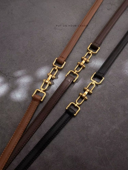 Ceintures Coréennes En Cuir Véritable Pour Femmes, Ceinture De Taille Fine En Cuir Verni Avec Boucle Dorée Pour Robe, Ceinture De Luxe Réglable Pour Femmes