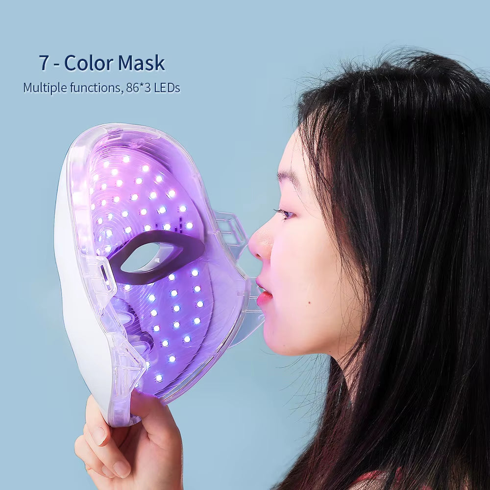 Masque Facial Anti-Âge À LED Pour Le Cou, 7 Couleurs, Thérapie À La Lumière Rouge, Raffermissement De La Peau, Lifting, Beauté Légère, Blanchiment À Domicile