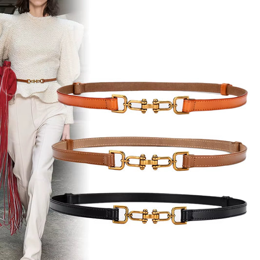 Ceintures Coréennes En Cuir Véritable Pour Femmes, Ceinture De Taille Fine En Cuir Verni Avec Boucle Dorée Pour Robe, Ceinture De Luxe Réglable Pour Femmes