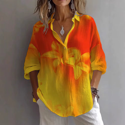 Printemps Automne Imprimé Haut Décontracté Chemise Nouveau Pour Les Femmes Mode À Manches Longues Col En V Bouton Élégant Hauts Amples Chemises Femmes Vêtements