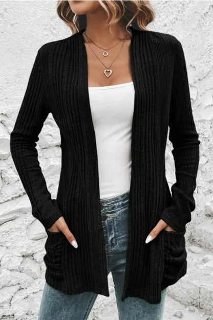 Cardigan Amincissant Côtelé De Couleur Unie Pour Femme, Manteau Polyvalent, Minimaliste Européen Et Américain, Nouvelle Collection Automne.